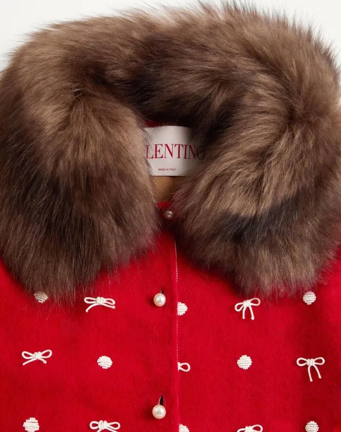 Valentino Knitwear Woman Embroidered Wool Cardigan For Woman In Red Red