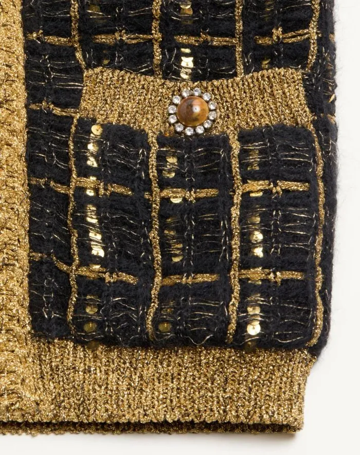 Valentino Knitwear Woman Mohair And Sequin Knit Jacket For Woman In Blackgold Blackgold Valentino Knitwear Woman Mohair And Sequin Knit Jacket For Woman In Blackgold Blackgold