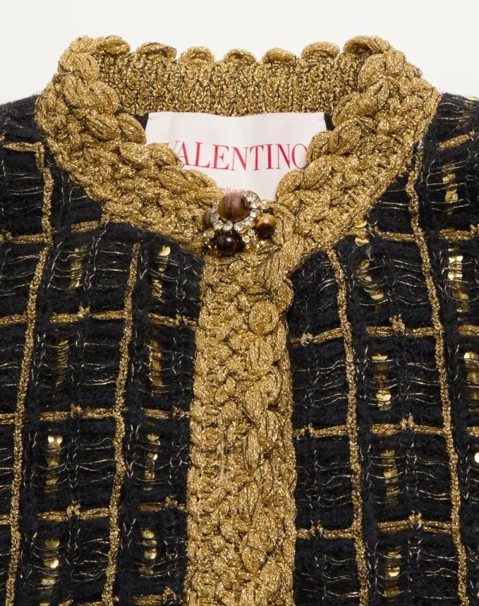 Valentino Knitwear Woman Mohair And Sequin Knit Jacket For Woman In Blackgold Blackgold Valentino Knitwear Woman Mohair And Sequin Knit Jacket For Woman In Blackgold Blackgold