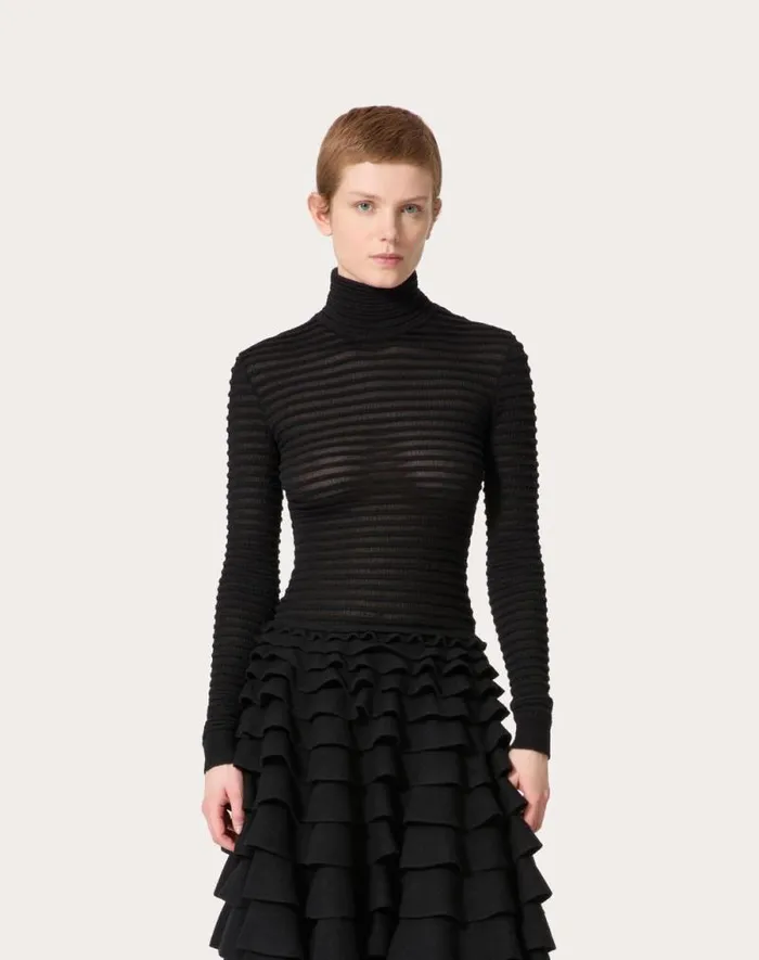 Valentino Knitwear Woman Viscose And Wool Sweater For Woman In Black Black