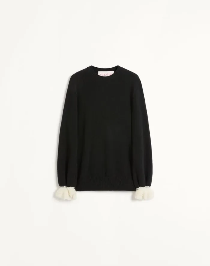 Valentino Knitwear Woman Wool And Mohair Sweater For Woman In Blackivory Blackivory Valentino Knitwear Woman Wool And Mohair Sweater For Woman In Blackivory Blackivory
