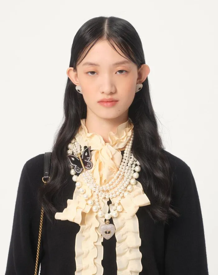 Valentino Knitwear Woman Wool And Mohair Sweater For Woman In Blackivory Blackivory