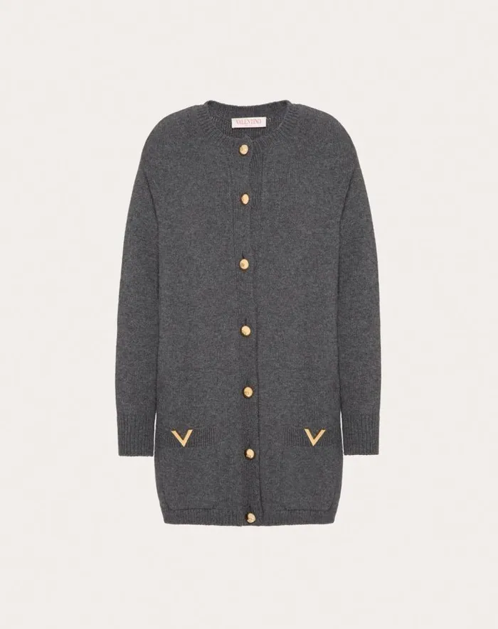 Valentino Knitwear Woman Wool Cardigan For Woman In Dark Grey Dark Grey