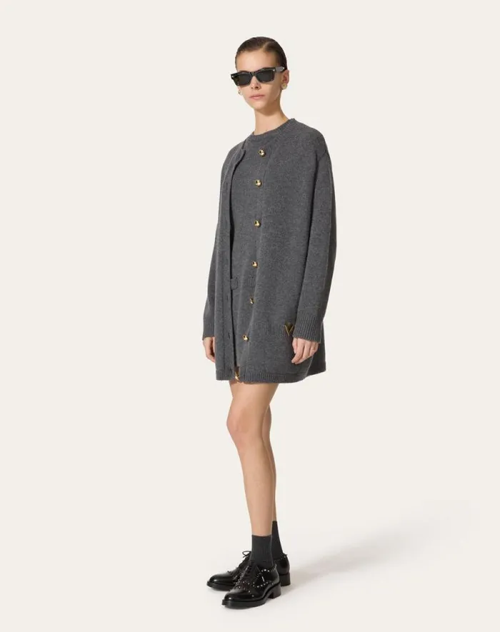 Valentino Knitwear Woman Wool Cardigan For Woman In Dark Grey Dark Grey Valentino Knitwear Woman Wool Cardigan For Woman In Dark Grey Dark Grey