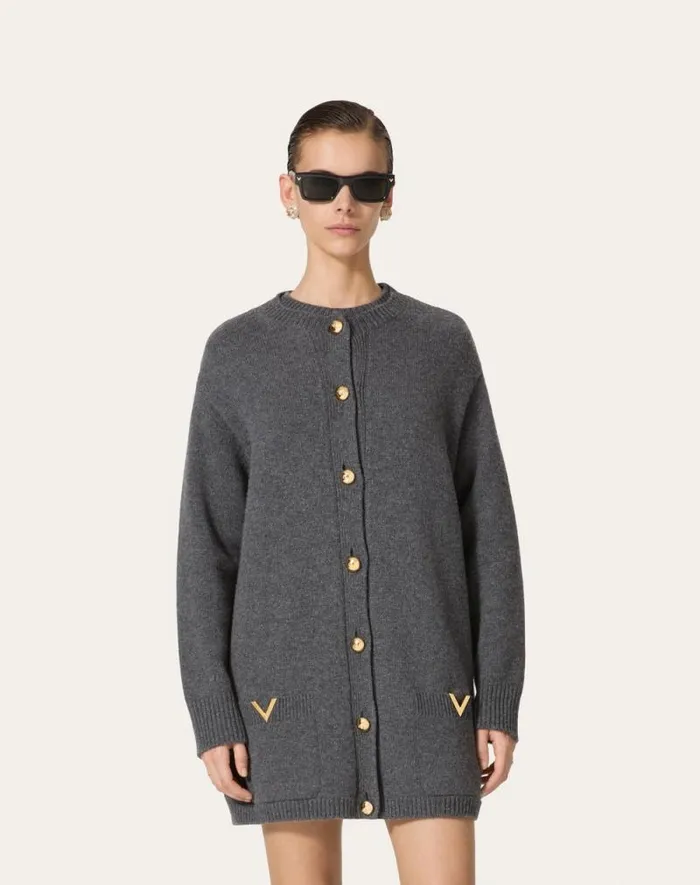 Valentino Knitwear Woman Wool Cardigan For Woman In Dark Grey Dark Grey Valentino Knitwear Woman Wool Cardigan For Woman In Dark Grey Dark Grey
