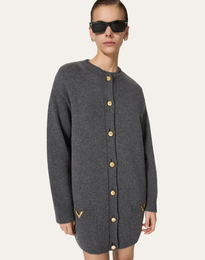 Valentino Knitwear Woman Wool Cardigan For Woman In Dark Grey Dark Grey Valentino Knitwear Woman Wool Cardigan For Woman In Dark Grey Dark Grey