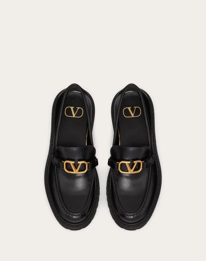 Valentino Loafers And Oxfords Woman Vlogo Signature Calfskin Loafer For Woman In Black Black Valentino Loafers And Oxfords Woman Vlogo Signature Calfskin Loafer For Woman In Black Black