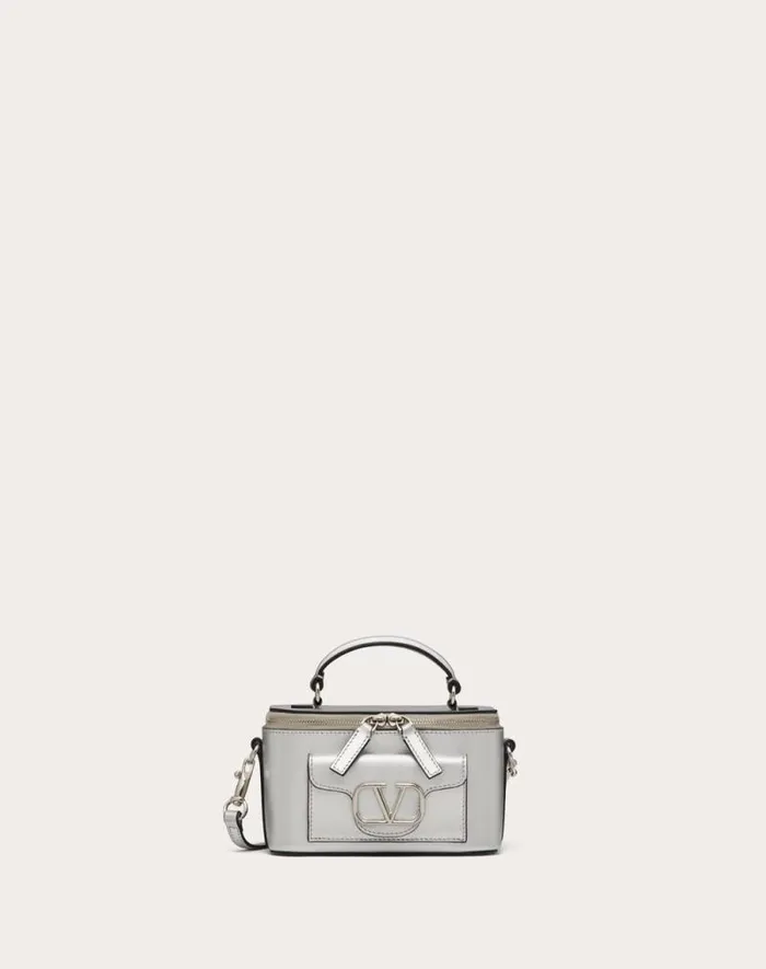 Valentino Mini Bags Woman Mini Valentino Garavani Loc Handbag In Metallic Calfskin For Woman In Silver Silver