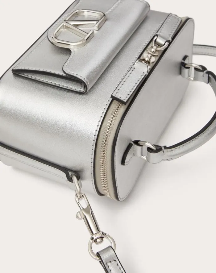 Valentino Mini Bags Woman Mini Valentino Garavani Loc Handbag In Metallic Calfskin For Woman In Silver Silver