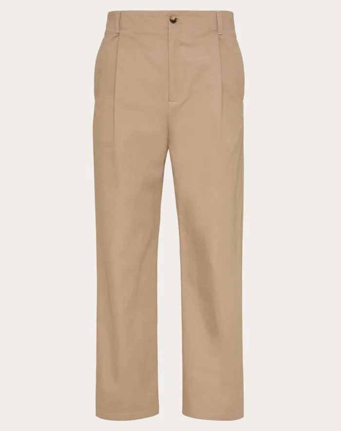 Valentino Pants And Shorts Man Cotton Gabardine Pants With Maison Valentino Label For Man In Beige Beige Valentino Pants And Shorts Man Cotton Gabardine Pants With Maison Valentino Label For Man In Beige Beige