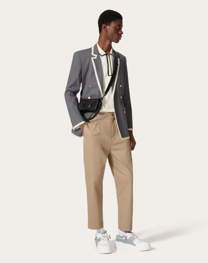 Valentino Pants And Shorts Man Cotton Gabardine Pants With Maison Valentino Label For Man In Beige Beige Valentino Pants And Shorts Man Cotton Gabardine Pants With Maison Valentino Label For Man In Beige Beige