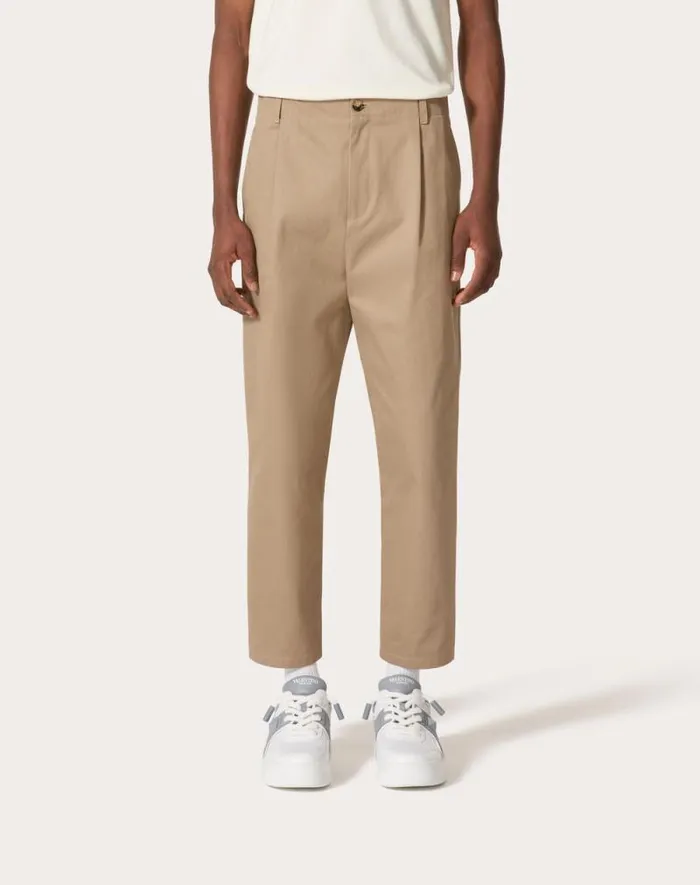 Valentino Pants And Shorts Man Cotton Gabardine Pants With Maison Valentino Label For Man In Beige Beige Valentino Pants And Shorts Man Cotton Gabardine Pants With Maison Valentino Label For Man In Beige Beige