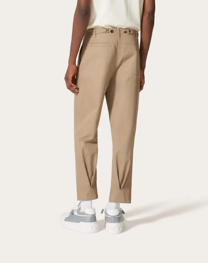 Valentino Pants And Shorts Man Cotton Gabardine Pants With Maison Valentino Label For Man In Beige Beige Valentino Pants And Shorts Man Cotton Gabardine Pants With Maison Valentino Label For Man In Beige Beige