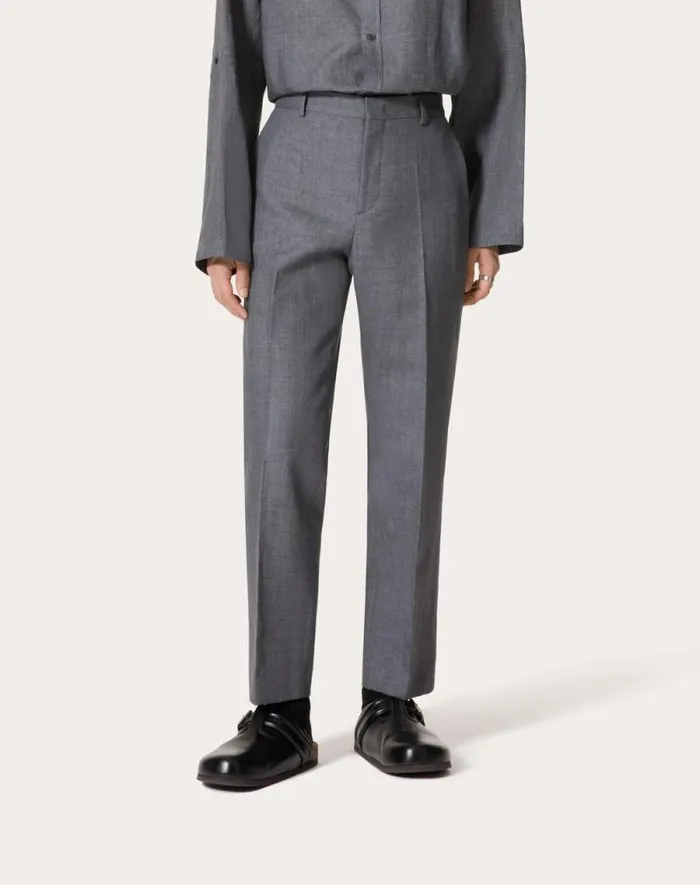Valentino Pants And Shorts Man Linen Pants For Man In Light Grey Light Grey