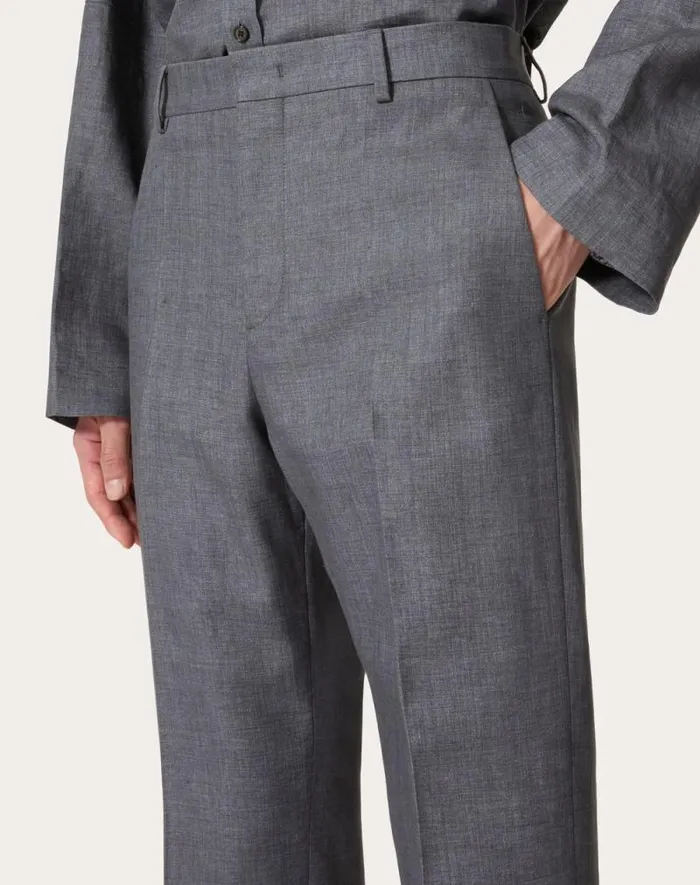 Valentino Pants And Shorts Man Linen Pants For Man In Light Grey Light Grey
