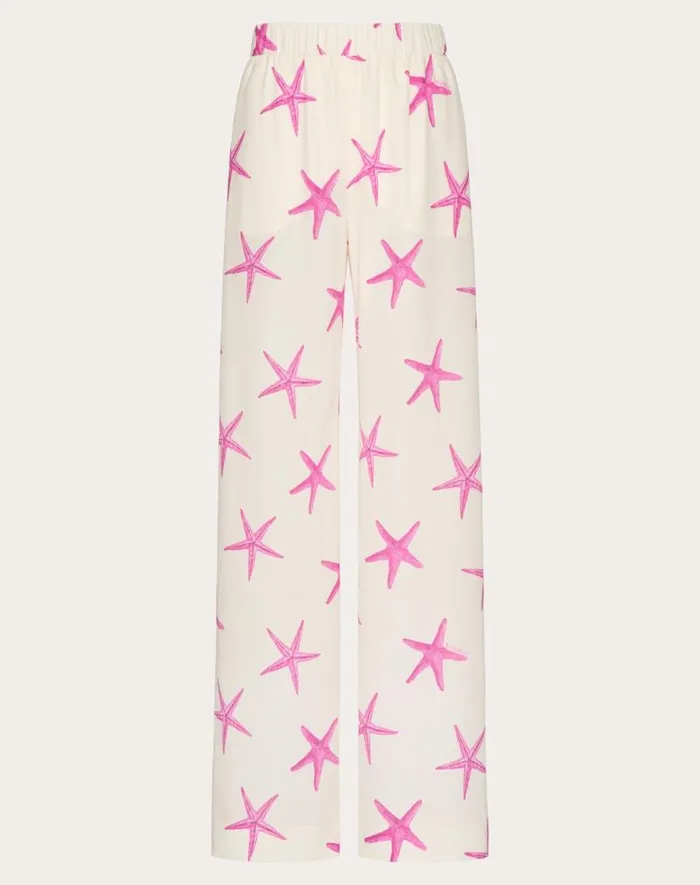 Valentino Pants And Shorts Woman Starfish Crepe De Chine Pants For Woman In Ivorypink Pp Ivorypink Pp