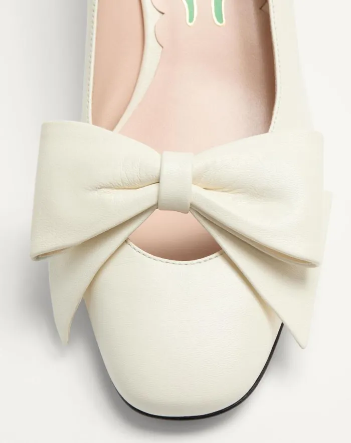 Valentino Pumps Woman Bowow Pumps In Kidskin 45mm For Woman In Ivory Ivory
