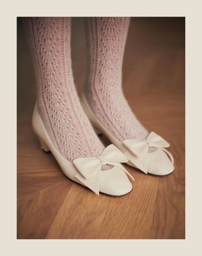 Valentino Pumps Woman Bowow Pumps In Kidskin 45mm For Woman In Ivory Ivory