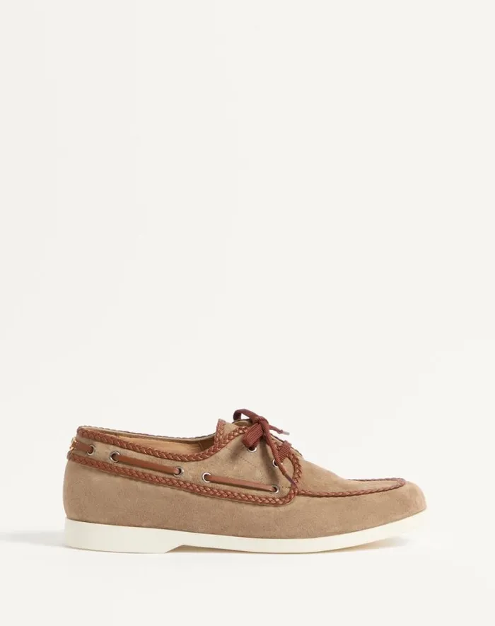 Valentino Sandals Man Palm Avenue Crust And Nappa Leather Boat Shoe For Man In Khakitobacco Khakitobacco