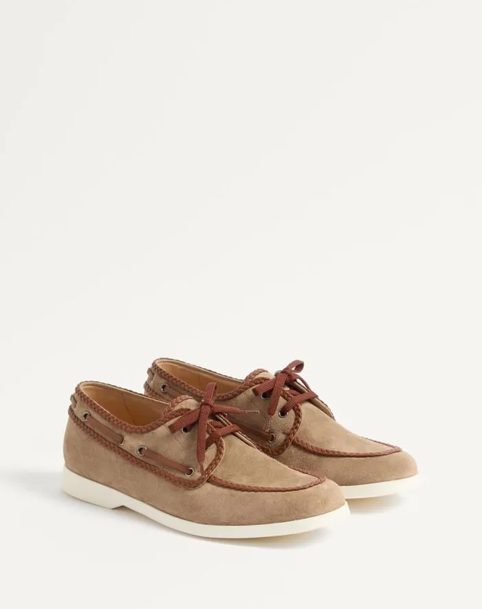 Valentino Sandals Man Palm Avenue Crust And Nappa Leather Boat Shoe For Man In Khakitobacco Khakitobacco Valentino Sandals Man Palm Avenue Crust And Nappa Leather Boat Shoe For Man In Khakitobacco Khakitobacco