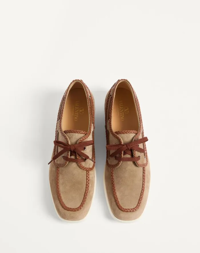 Valentino Sandals Man Palm Avenue Crust And Nappa Leather Boat Shoe For Man In Khakitobacco Khakitobacco Valentino Sandals Man Palm Avenue Crust And Nappa Leather Boat Shoe For Man In Khakitobacco Khakitobacco