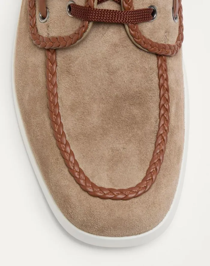 Valentino Sandals Man Palm Avenue Crust And Nappa Leather Boat Shoe For Man In Khakitobacco Khakitobacco Valentino Sandals Man Palm Avenue Crust And Nappa Leather Boat Shoe For Man In Khakitobacco Khakitobacco