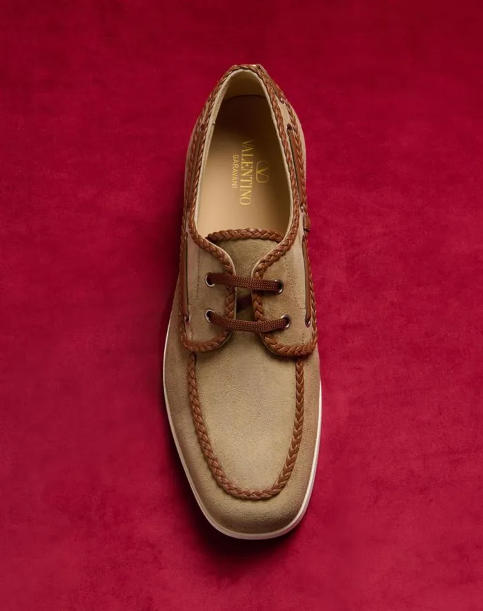 Valentino Sandals Man Palm Avenue Crust And Nappa Leather Boat Shoe For Man In Khakitobacco Khakitobacco Valentino Sandals Man Palm Avenue Crust And Nappa Leather Boat Shoe For Man In Khakitobacco Khakitobacco