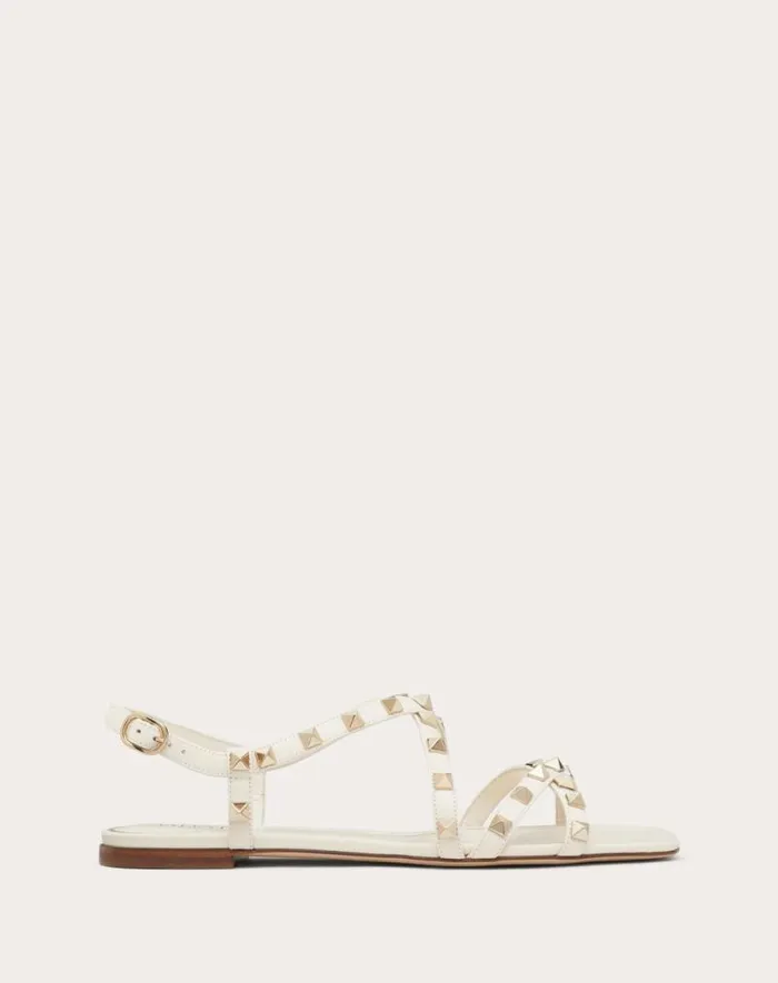 Valentino Sandals Woman Calfskin Rockstud Sandal With Straps For Woman In Light Ivory Light Ivory Valentino Sandals Woman Calfskin Rockstud Sandal With Straps For Woman In Light Ivory Light Ivory