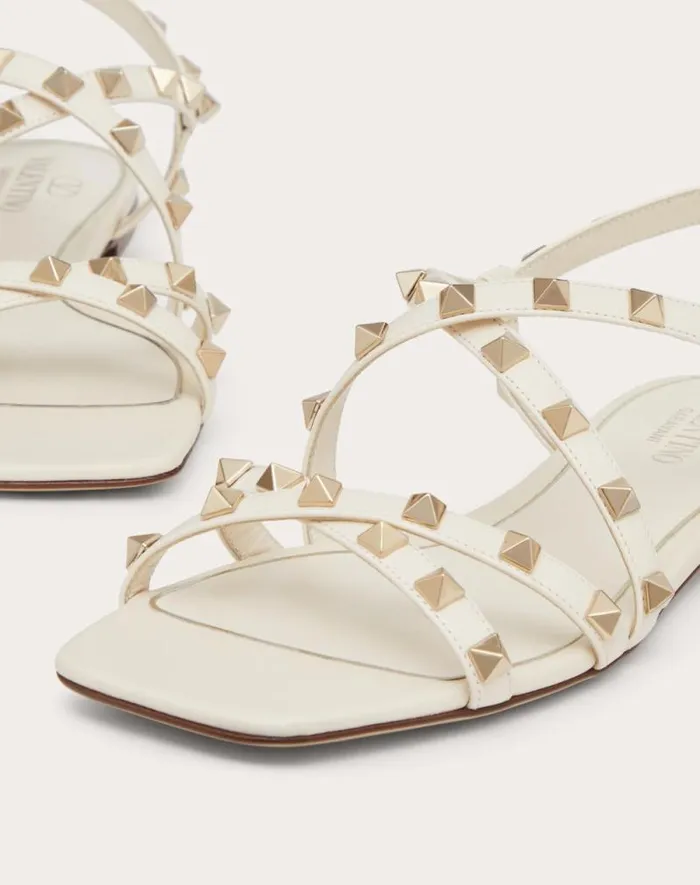Valentino Sandals Woman Calfskin Rockstud Sandal With Straps For Woman In Light Ivory Light Ivory Valentino Sandals Woman Calfskin Rockstud Sandal With Straps For Woman In Light Ivory Light Ivory