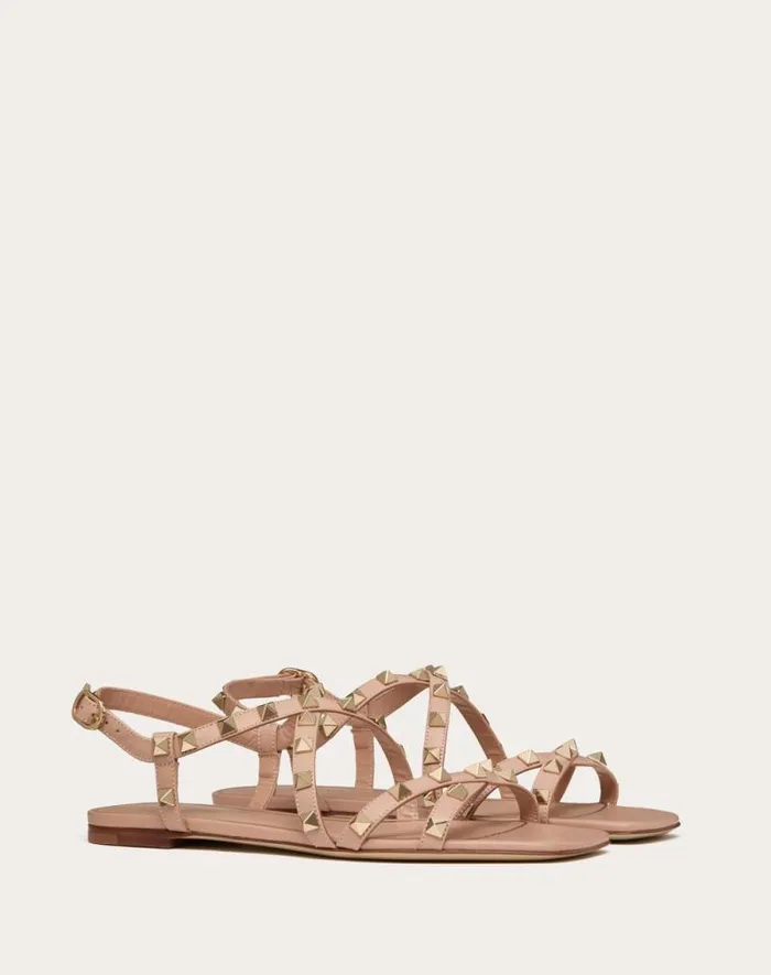 Valentino Sandals Woman Calfskin Rockstud Sandal With Straps For Woman In Light Ivory Light Ivory Valentino Sandals Woman Calfskin Rockstud Sandal With Straps For Woman In Light Ivory Light Ivory