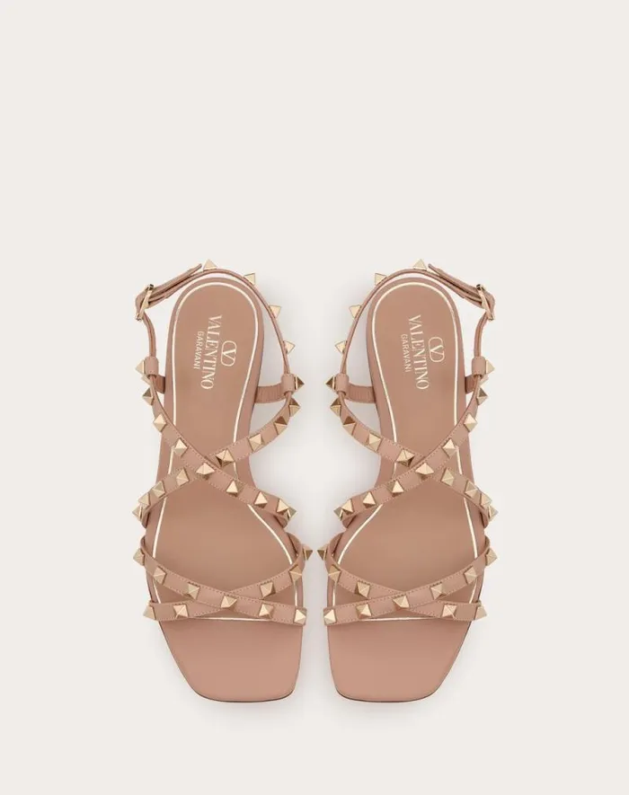 Valentino Sandals Woman Calfskin Rockstud Sandal With Straps For Woman In Light Ivory Light Ivory Valentino Sandals Woman Calfskin Rockstud Sandal With Straps For Woman In Light Ivory Light Ivory