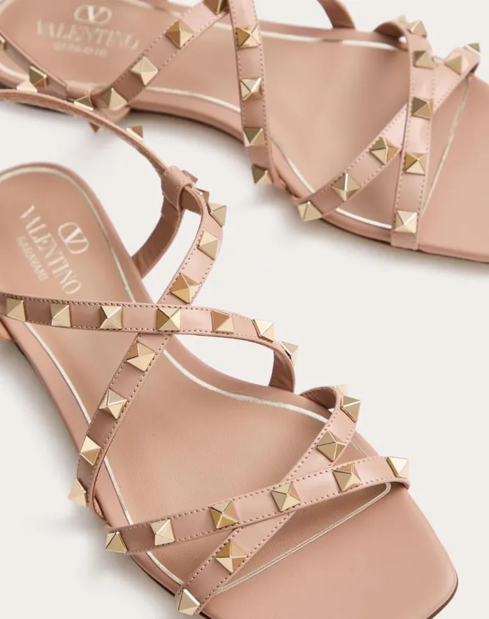 Valentino Sandals Woman Calfskin Rockstud Sandal With Straps For Woman In Light Ivory Light Ivory Valentino Sandals Woman Calfskin Rockstud Sandal With Straps For Woman In Light Ivory Light Ivory