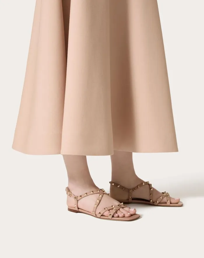 Valentino Sandals Woman Calfskin Rockstud Sandal With Straps For Woman In Light Ivory Light Ivory Valentino Sandals Woman Calfskin Rockstud Sandal With Straps For Woman In Light Ivory Light Ivory
