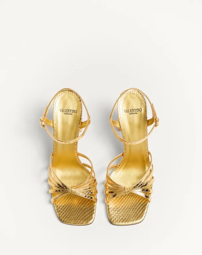 Valentino Sandals Woman Preshoes Sandal In Laminated Ayers With Crystals 90mm For Woman In Goldcrystal Goldcrystal