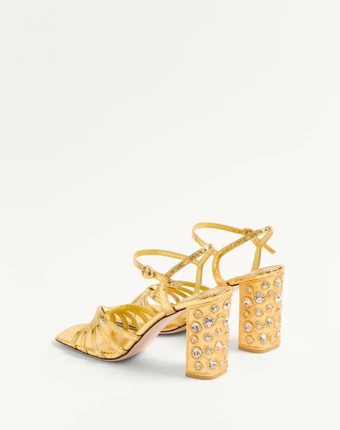 Valentino Sandals Woman Preshoes Sandal In Laminated Ayers With Crystals 90mm For Woman In Goldcrystal Goldcrystal