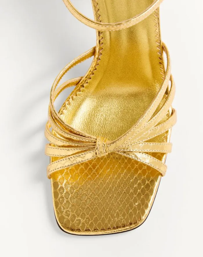 Valentino Sandals Woman Preshoes Sandal In Laminated Ayers With Crystals 90mm For Woman In Goldcrystal Goldcrystal