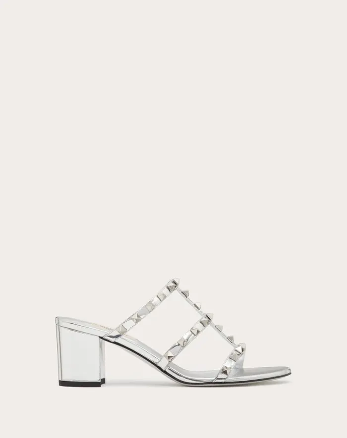 Valentino Sandals Woman Rockstud Mirroreffect Slide Sandal 60mm For Woman In Silver Silver