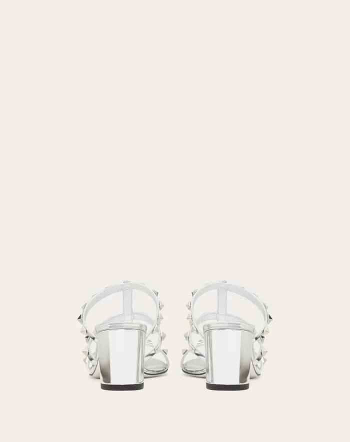 Valentino Sandals Woman Rockstud Mirroreffect Slide Sandal 60mm For Woman In Silver Silver Valentino Sandals Woman Rockstud Mirroreffect Slide Sandal 60mm For Woman In Silver Silver