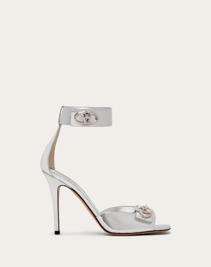 Valentino Sandals Woman Vlogo Locker Sandal In Mirrored Calfskin 105mm For Woman In Silver Silver