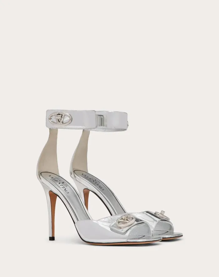 Valentino Sandals Woman Vlogo Locker Sandal In Mirrored Calfskin 105mm For Woman In Silver Silver