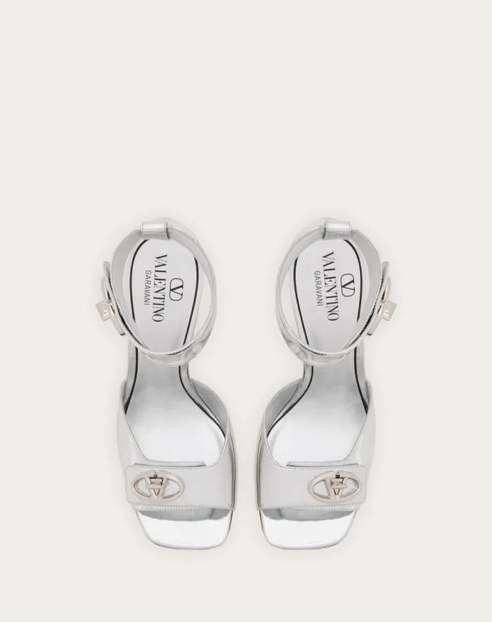 Valentino Sandals Woman Vlogo Locker Sandal In Mirrored Calfskin 105mm For Woman In Silver Silver