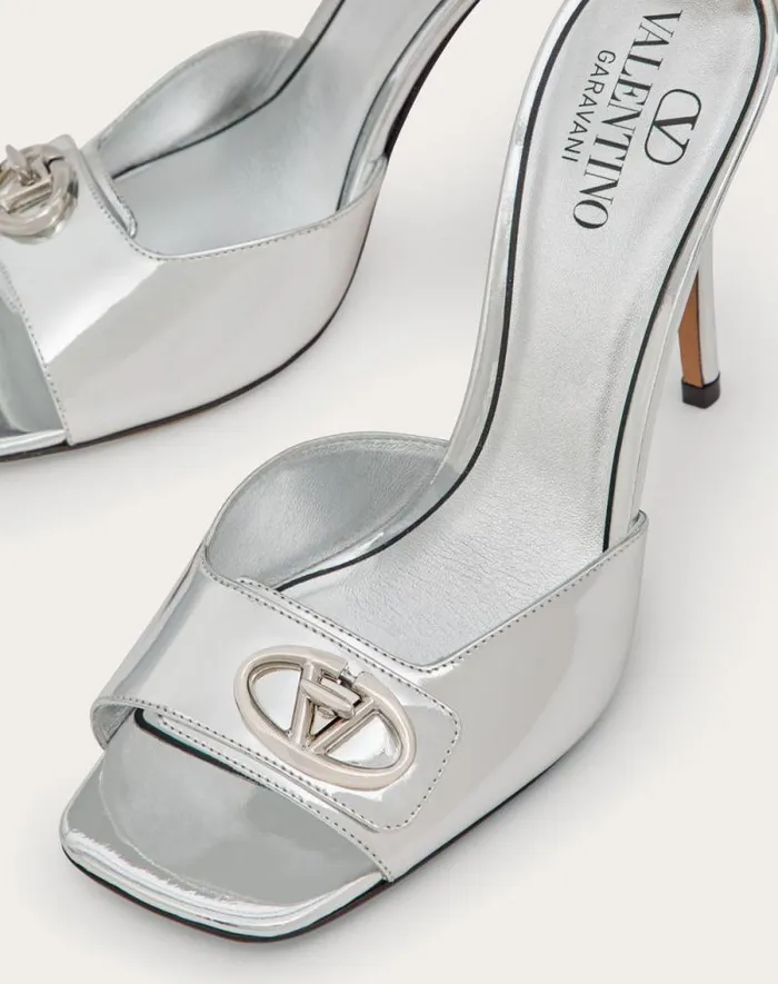 Valentino Sandals Woman Vlogo Locker Sandal In Mirrored Calfskin 105mm For Woman In Silver Silver