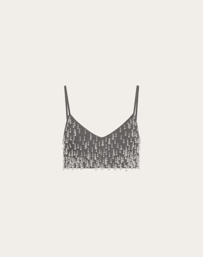 Valentino Shirts And Tops Woman Embroidered Active Gabardine Top For Woman In Grey Grey Valentino Shirts And Tops Woman Embroidered Active Gabardine Top For Woman In Grey Grey
