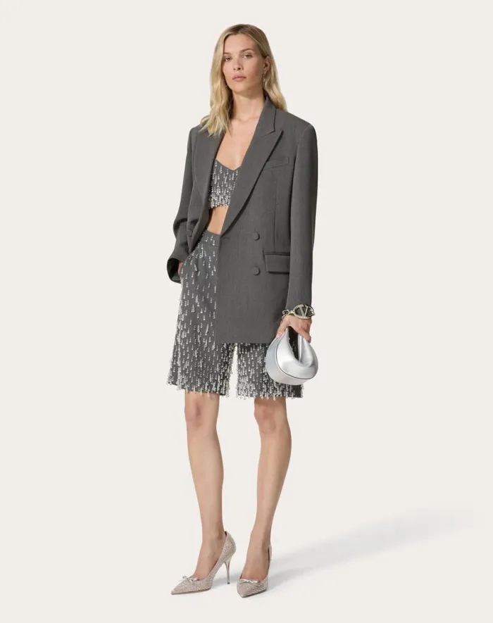 Valentino Shirts And Tops Woman Embroidered Active Gabardine Top For Woman In Grey Grey Valentino Shirts And Tops Woman Embroidered Active Gabardine Top For Woman In Grey Grey
