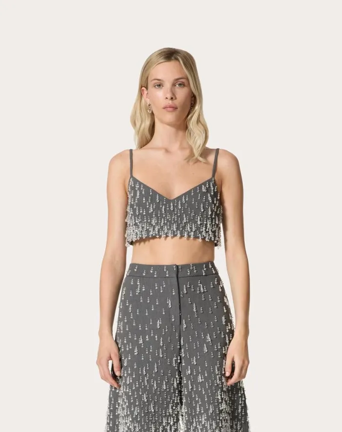 Valentino Shirts And Tops Woman Embroidered Active Gabardine Top For Woman In Grey Grey Valentino Shirts And Tops Woman Embroidered Active Gabardine Top For Woman In Grey Grey