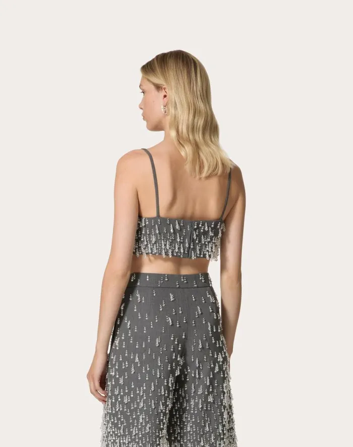 Valentino Shirts And Tops Woman Embroidered Active Gabardine Top For Woman In Grey Grey Valentino Shirts And Tops Woman Embroidered Active Gabardine Top For Woman In Grey Grey