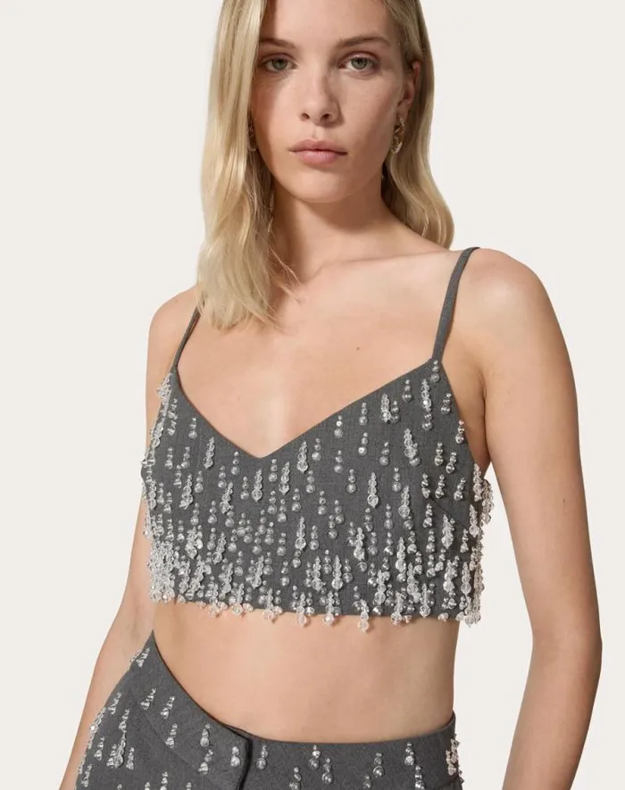 Valentino Shirts And Tops Woman Embroidered Active Gabardine Top For Woman In Grey Grey Valentino Shirts And Tops Woman Embroidered Active Gabardine Top For Woman In Grey Grey
