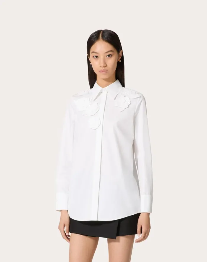 Valentino Shirts And Tops Woman Embroidered Compact Popeline Shirt For Woman In White White Valentino Shirts And Tops Woman Embroidered Compact Popeline Shirt For Woman In White White
