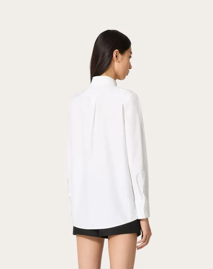 Valentino Shirts And Tops Woman Embroidered Compact Popeline Shirt For Woman In White White Valentino Shirts And Tops Woman Embroidered Compact Popeline Shirt For Woman In White White