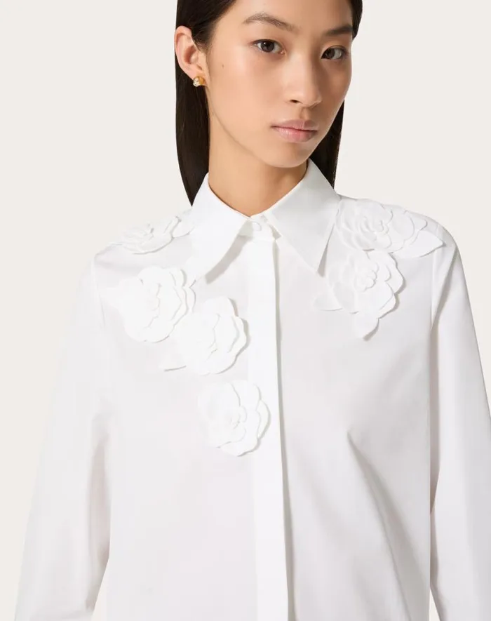 Valentino Shirts And Tops Woman Embroidered Compact Popeline Shirt For Woman In White White Valentino Shirts And Tops Woman Embroidered Compact Popeline Shirt For Woman In White White
